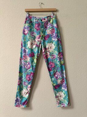 Vintage Bentley Arbuckle 80s 90s Floral Denim High Rise Jeans 28" waist